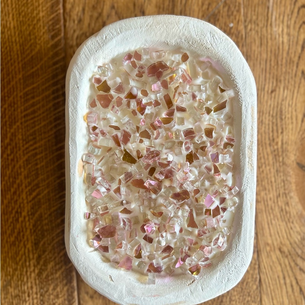 Pink Glass Mosaic Soy Dough Bowl Candle Happy Memories Pink Grapefruit